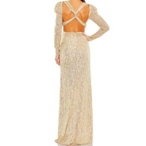 ✨ Ieena for Mac Duggal Sparkly Sequin Puff Sleeve Gown – Size 8, NWT ✨ - Picture 2 of 12
